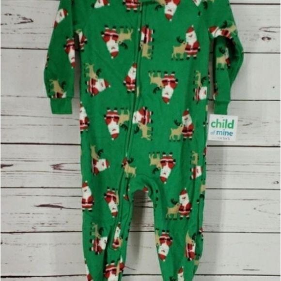 Carter's Child of Mine Santa Claus outfit Sleeper 24 months green footed - Picture 3 of 7